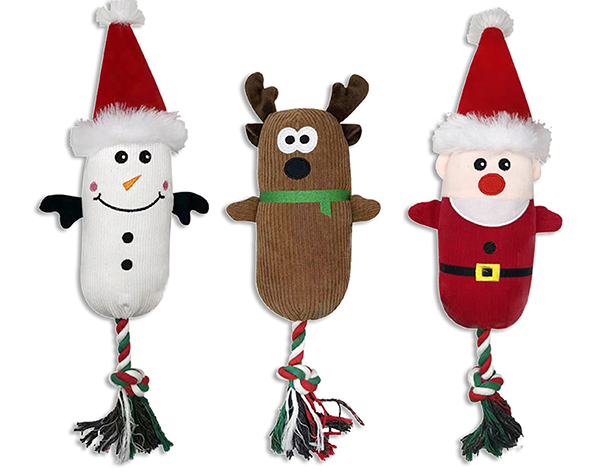 Carton of 12 Xmas Squeaky Plush Character w/Rubber Ball Body. 3 Asst.: Santa / Reindeer / Snowman. h/c.