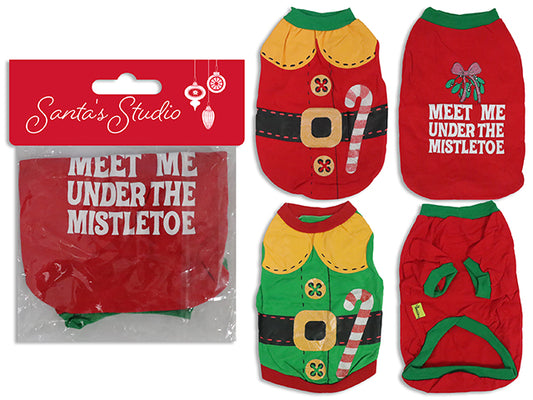Carton of 12 Pet Pull-On Xmas Cotton T-shirt. 3 Asst. 3 Sizes: M / L / XL. Polybag w/Insert.
